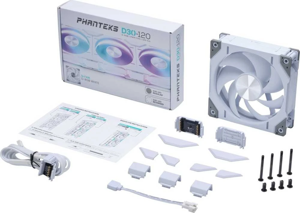 PHANTEKS D30 PWM Regular Airflow D-RGB fan – 120mm, baltos spalvos