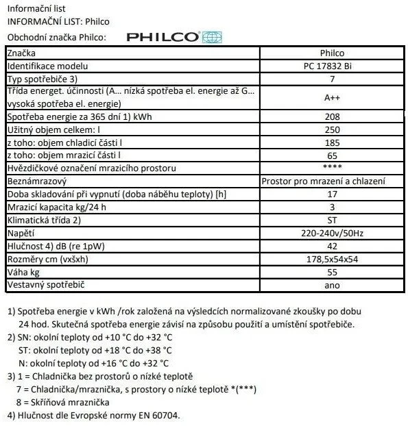 Šaldytuvas Philco PC 17832 Bi