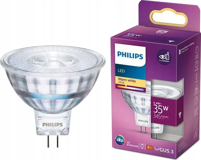 Philips 8719514307629, 4,4 W, 35 W, GU5.3, 345 lm, 15 000 h, šiltai balta