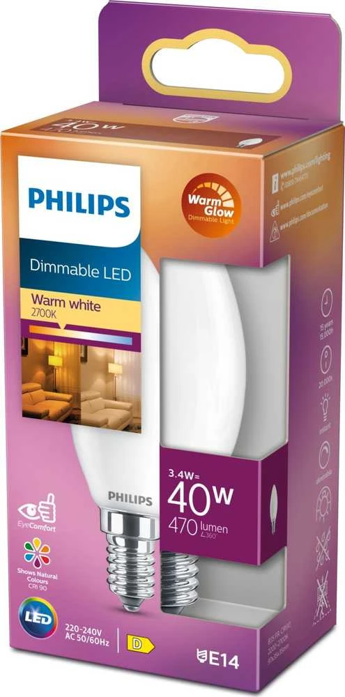 Philips LEMPUTĖ LED E14 B35 3.4W 822-827K 470LM DIM