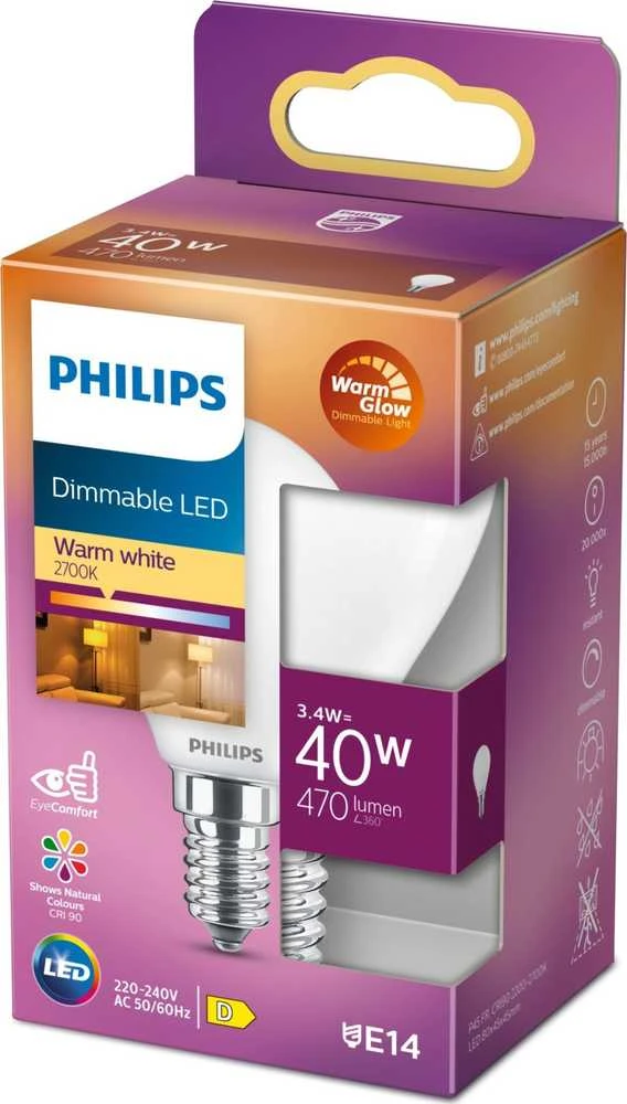 Philips LEMPUTĖ LED E14 P45 3.4W 822-827K 470LM DIM