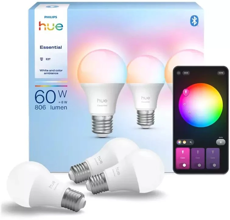 Philips Hue Essential A60 Inteligentna żarówka E27 8W - 3 vnt.