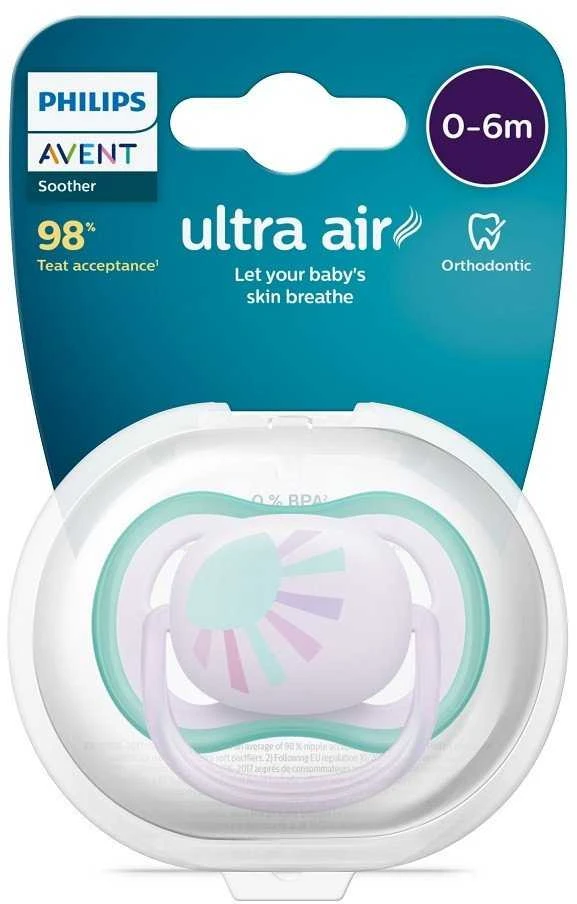 „Philips Avent Ultra Air Deco“ vaivorykštės spalvos čiulptukas berniukams 0-6M (1 vnt.) SCF086/03