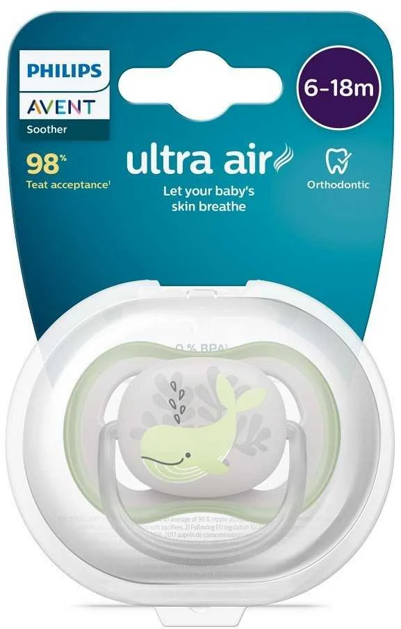 Philips Avent Ultra Air čiulptukas 1 vnt., dydis 6-18 mėn., banginis