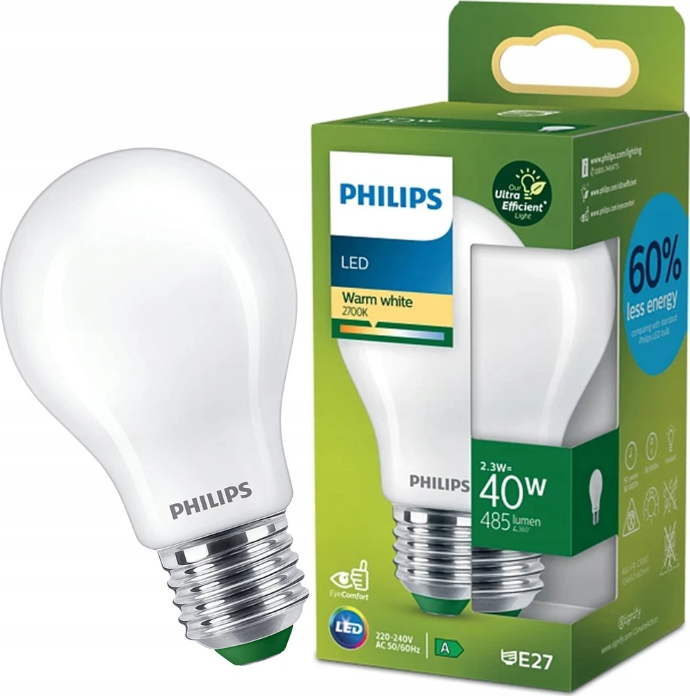 Philips LEMPUTĖ LED E27 A60 2.3W 2700K 485LM MAT