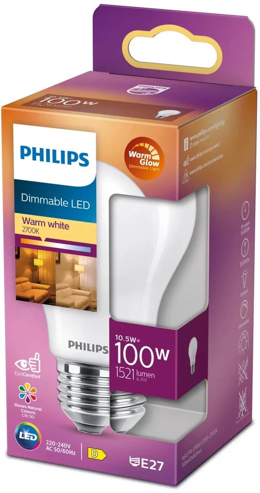Philips LEMPUTĖ LED E27 A60 10.5W 822-827K 1521LMDI