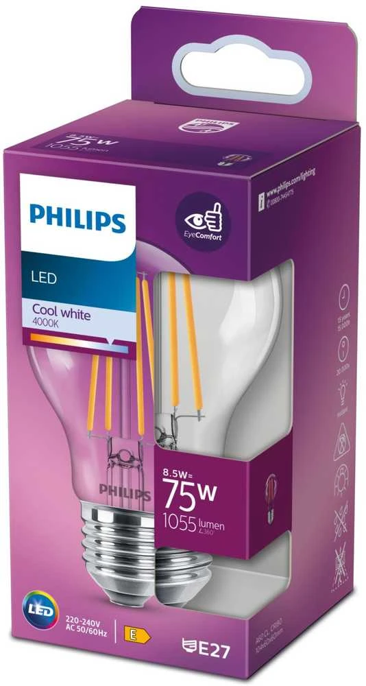 Philips LEMPUTĖ LED E27 A60 8.5W 4000K 1055LM FIL