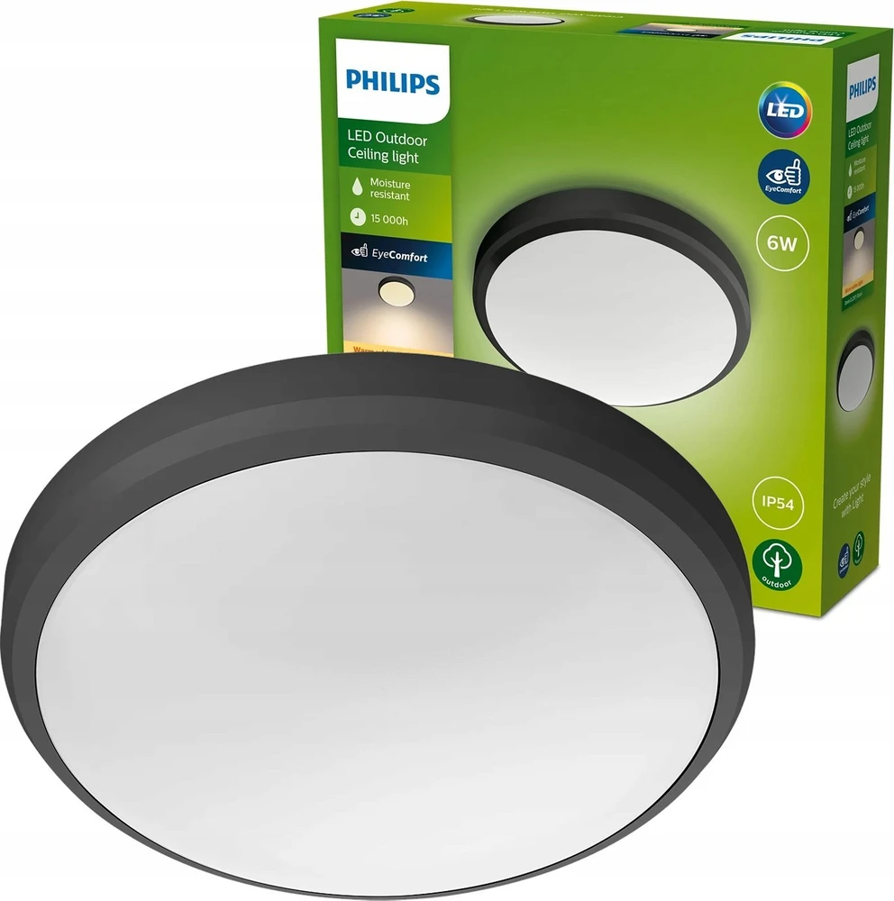 Lubinis šviestuvas Šviestuvas Philips Doris 929003190901, 6W, LED, IP54, juodas