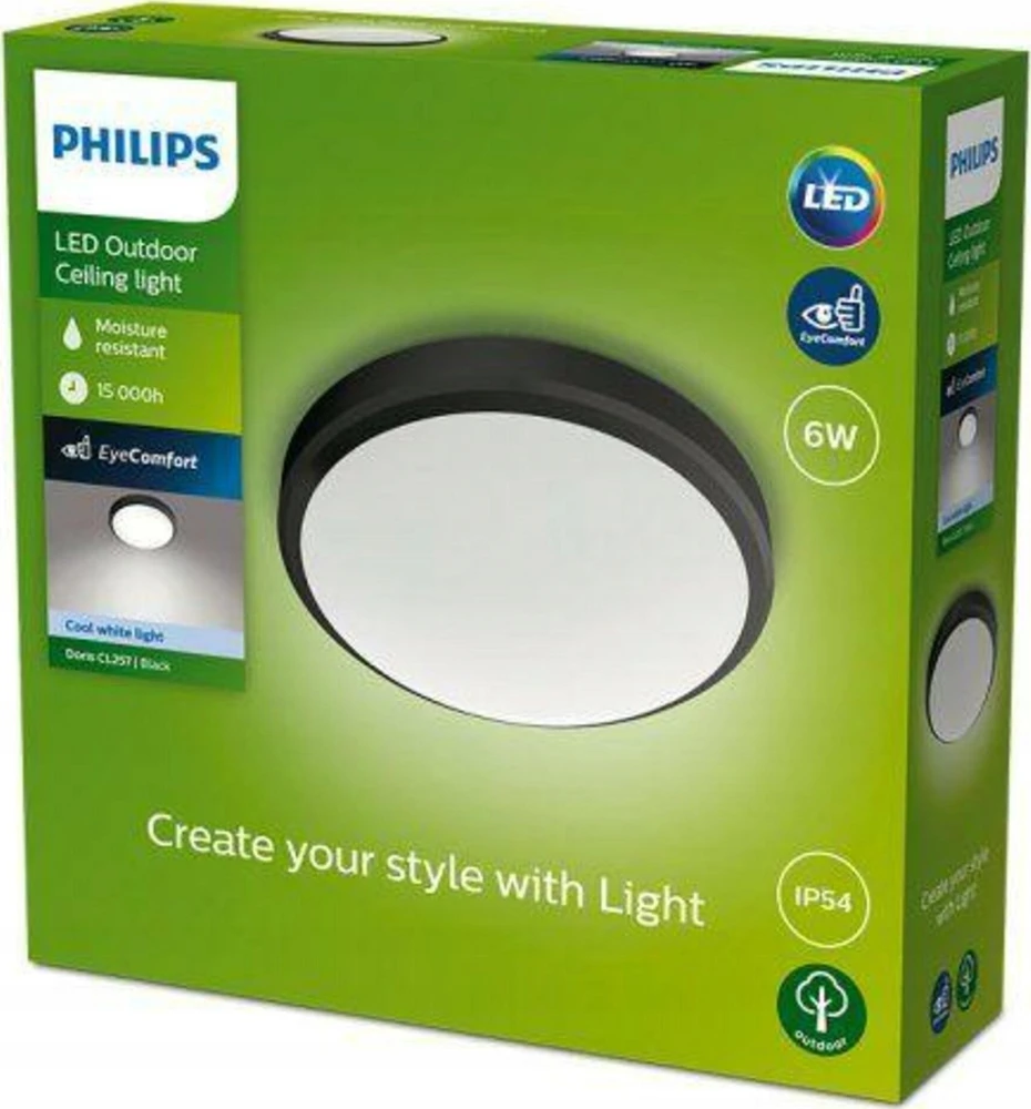 Lubinis šviestuvas Šviestuvas Philips Doris 929003190901, 6W, LED, IP54, juodas