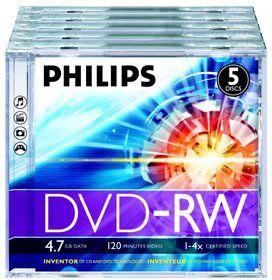 „Philips“ DVD-RW 4,7 GB 5 vnt. dėklas, 4 folijos dėklas