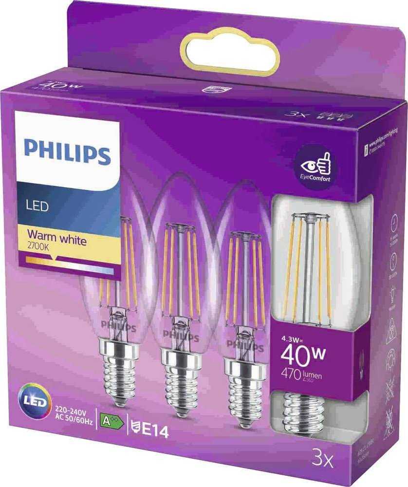 Philips LED lemputė E14, 4,3 W, 470 lm, 2700 K 3 vnt.