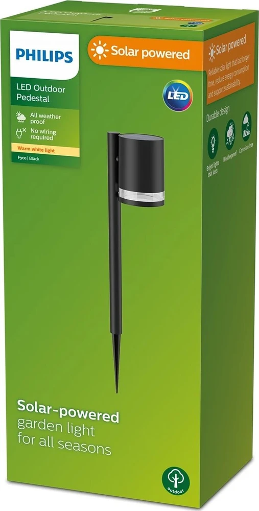 Philips Fyce Trädgårdslampa Rak Solcell Ultra Efficient LED 200lm Svart