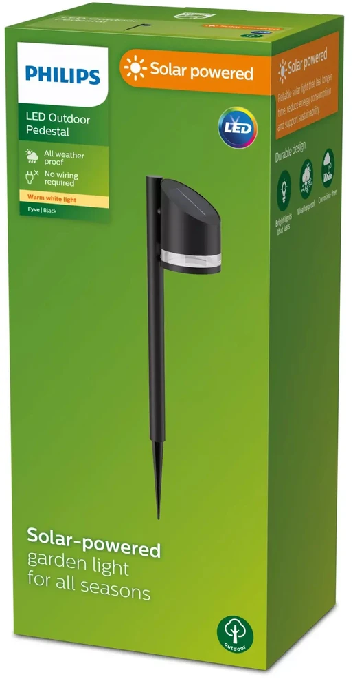 Philips Fyve pathway light 200 lm solar sensor IP44, juodas
