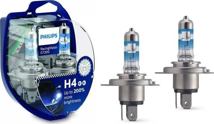 Philips Lempučių komplektas 2vnt. 60/55W 12V P43t H4 RACING VISION GT200+200%