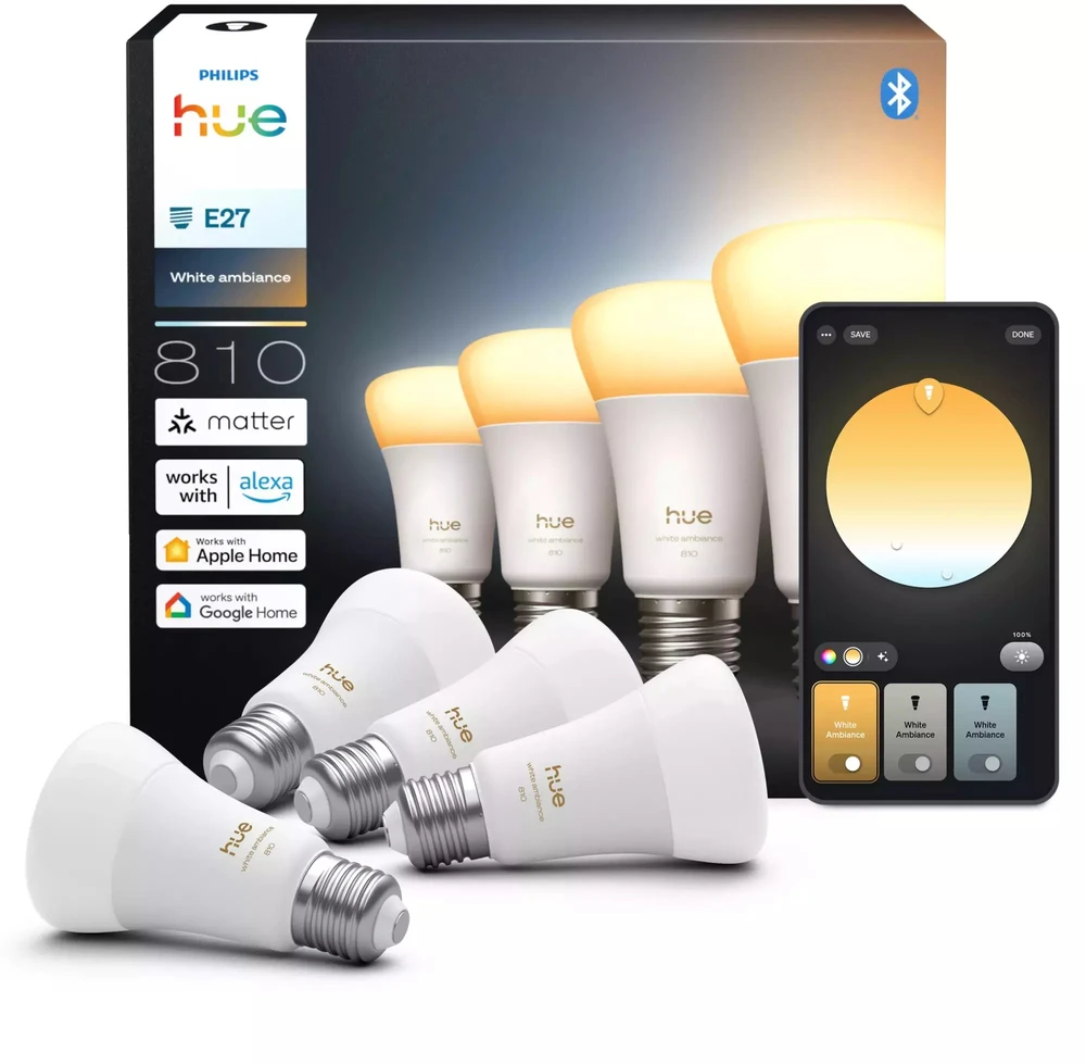 „Philips Hue WA 810 A60 4P EU“ | E27 | 6 W | Nuo šiltos iki vėsios baltos šviesos | „Bluetooth“ ir „Zigbee“
