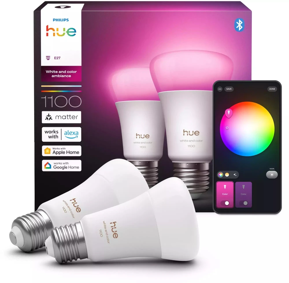 „Philips Hue WCA 1100 A60 2P EU“ | E27 | 8,1 W | Baltos ir spalvotos šviesos | „Bluetooth“ ir „Zigbee“