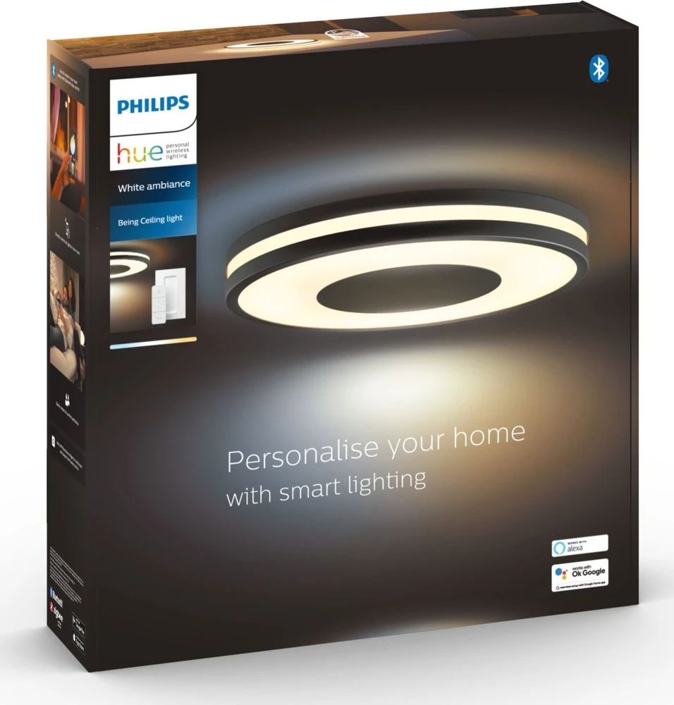 Lubinis šviestuvas Philips Hue Be baltos atmosferos išmanusis lubų šviestuvas, juodas