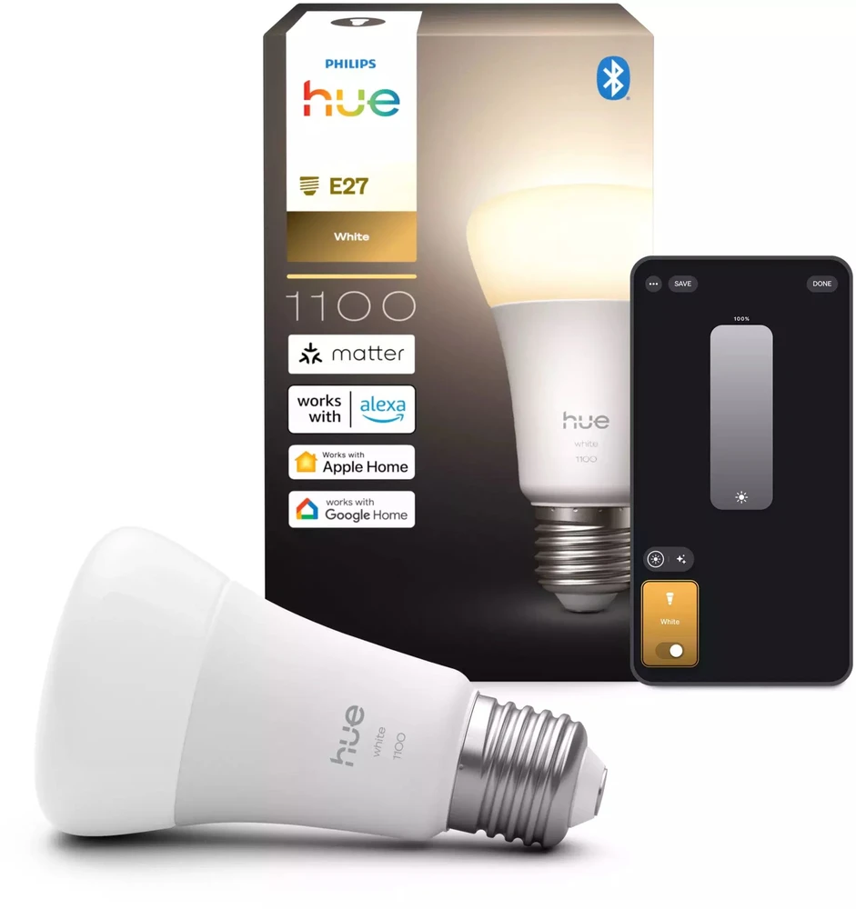 „Philips Hue W 1100 A60 1P EU“ | E27 | 9,5 W | Švelniai balta šviesa | „Bluetooth“ ir „Zigbee“