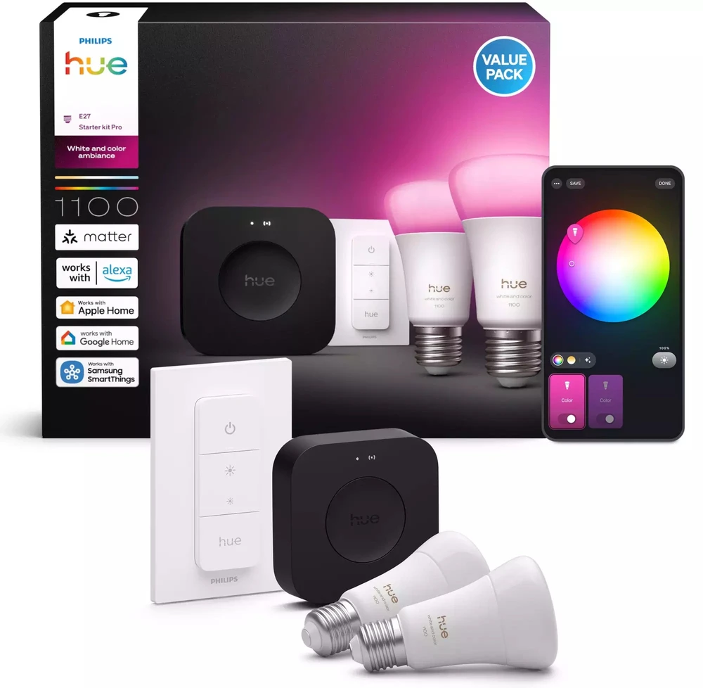 „Philips Hue Bridge Pro“ + 2 x E27 + šviesos reguliatorius