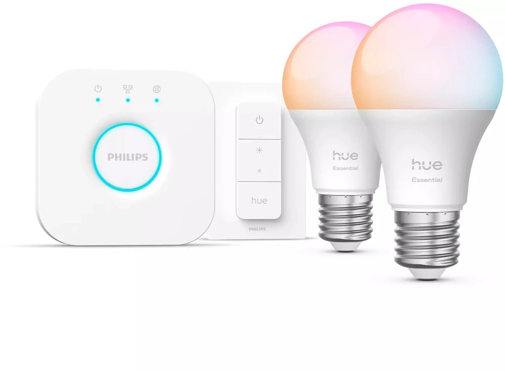 Philips Hue Hue White and Color Ambiance Essential lempučių rinkinys (2x E27 lamputės + jungiklis)