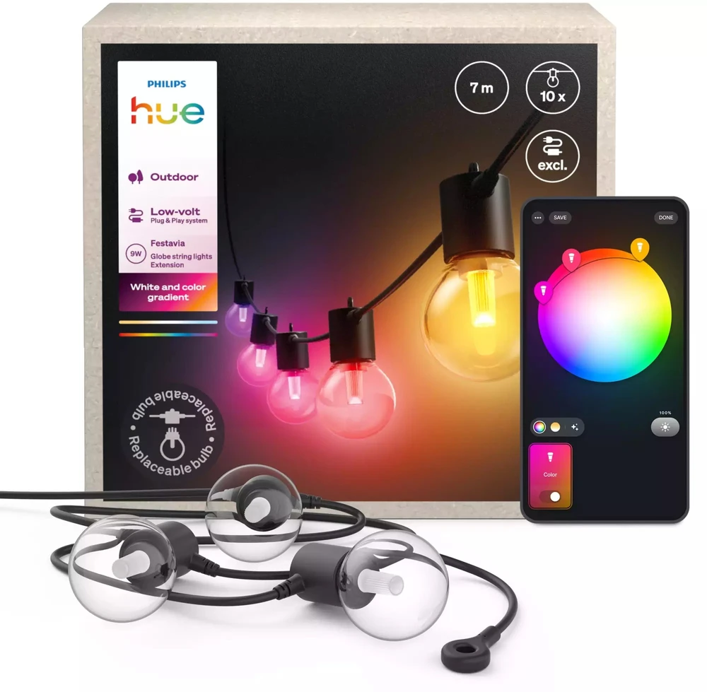 „Philips Hue Festavia Globe“ lauko šviestuvų girlianda, 7 m prailginimas | 30 W | „Bluetooth“, „Zigbee“