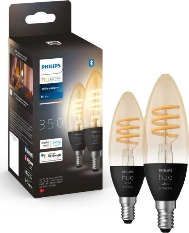 Philips Hue E14 WA 4,6W kaitinimo žvakė, 2 pak