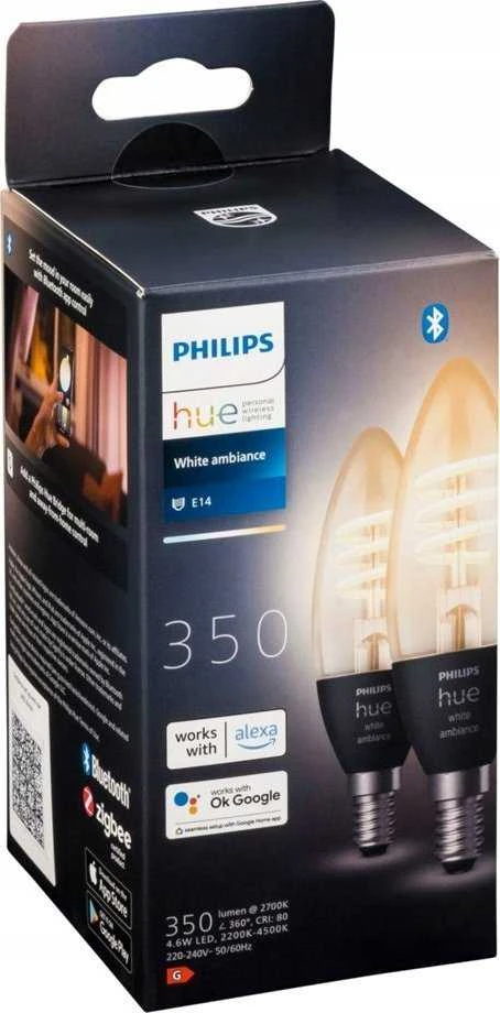 Philips Hue E14 WA 4,6W kaitinimo žvakė, 2 pak