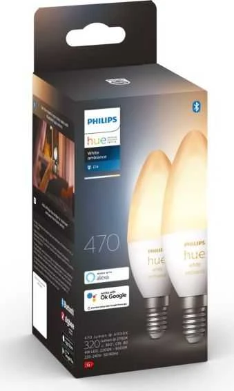 „Philips Hue“ E14 4W WA BT žvakės, 2 vnt. pakuotėje