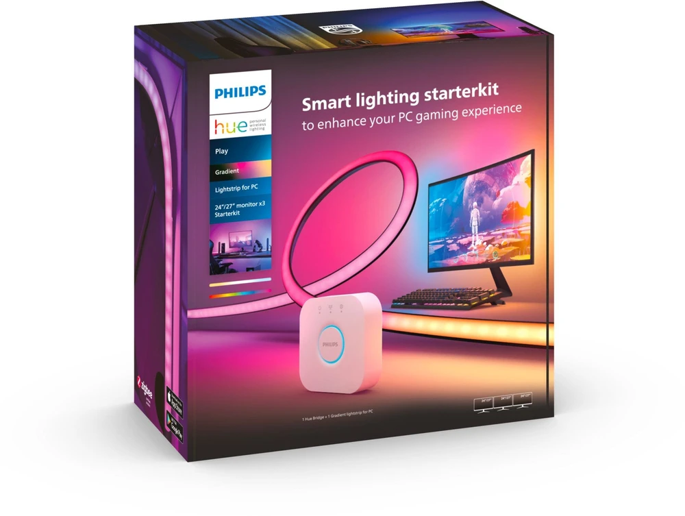 „Philips Hue Gradient PC“ šviesos juostelės, 3 vnt., 24–27 colių, pradinis rinkinys | 20 W