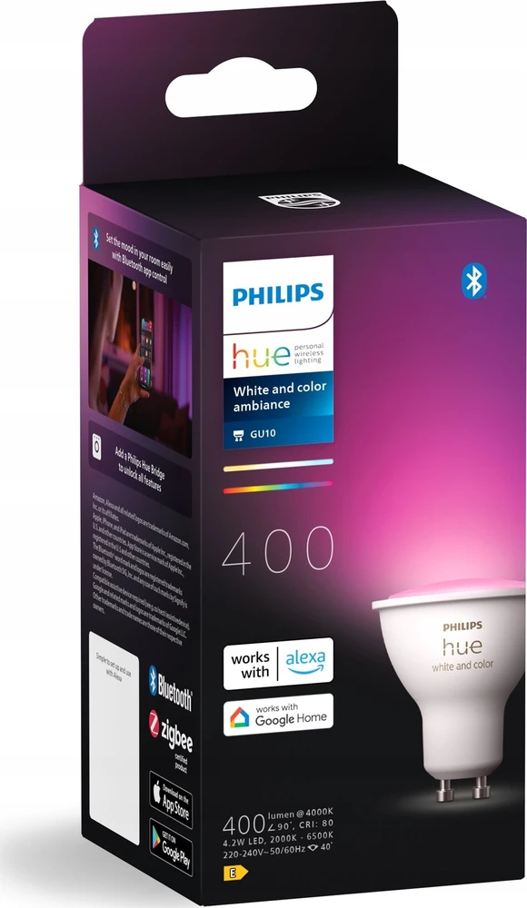 Philips Hue Smart Spotlight | GU10 | 4,2 W | Baltas ir spalvota šviesa