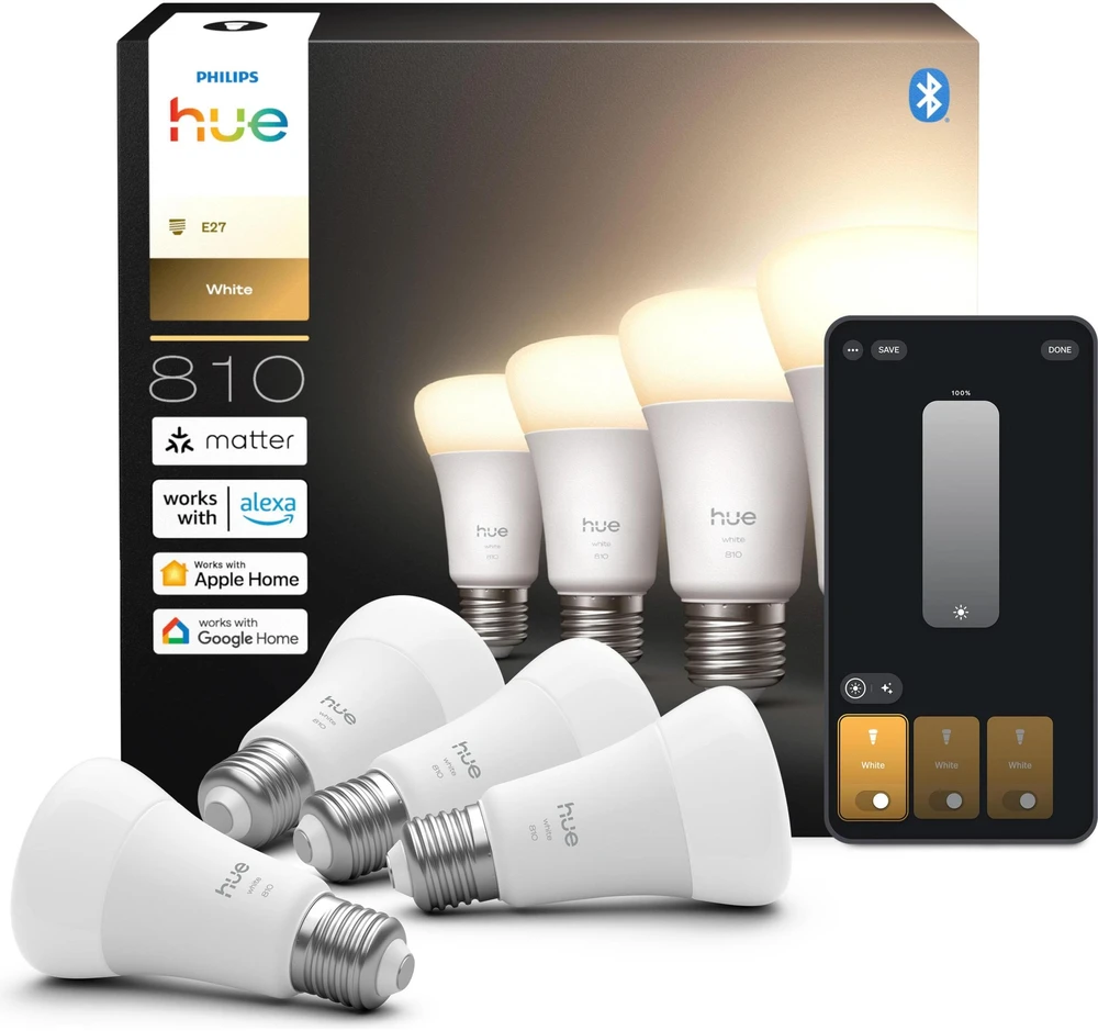 „Philips Hue W 810 A60 4P EU“ | E27 | Nuo šiltos iki vėsios baltos šviesos | „Bluetooth“, „Zigbee“