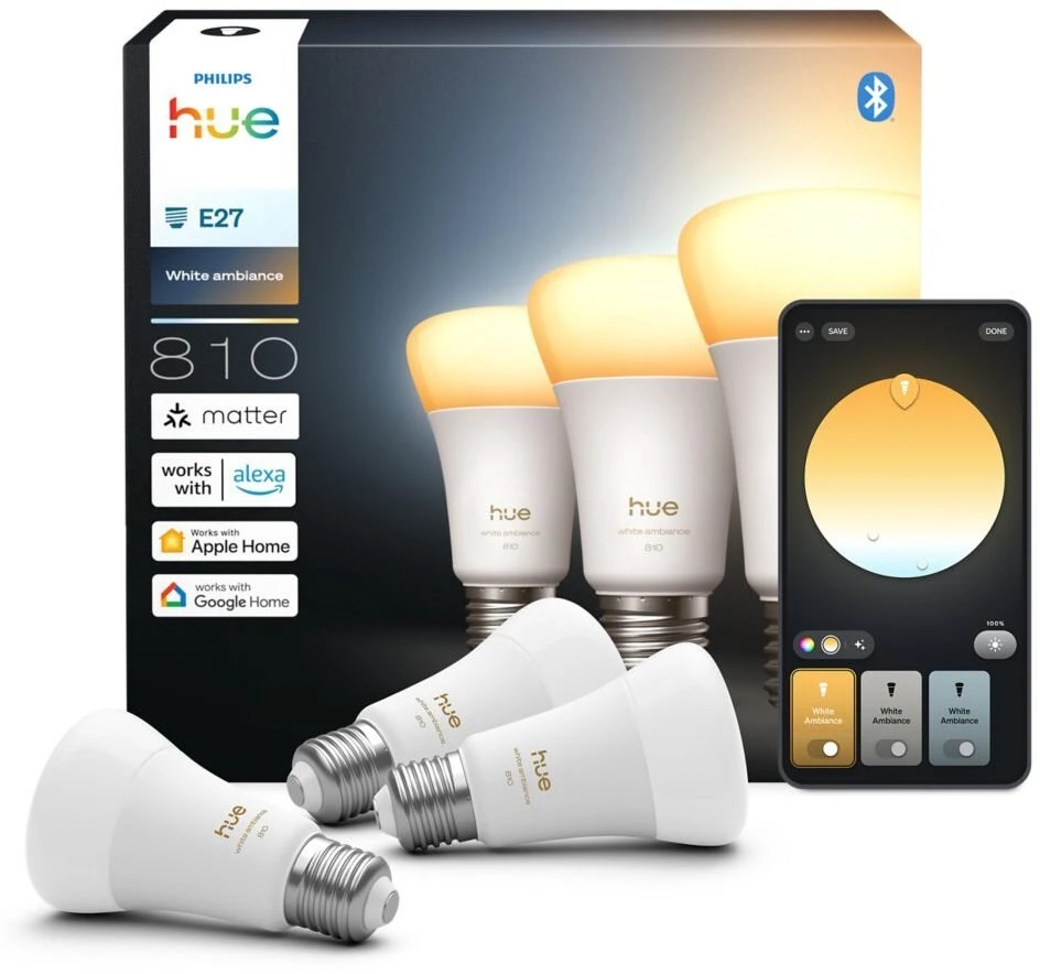 „Philips Hue“ WA 810 A60 3P EU | E27 | 6 W | Nuo šiltos iki vėsios baltos šviesos | „Bluetooth“, „Zigbee“