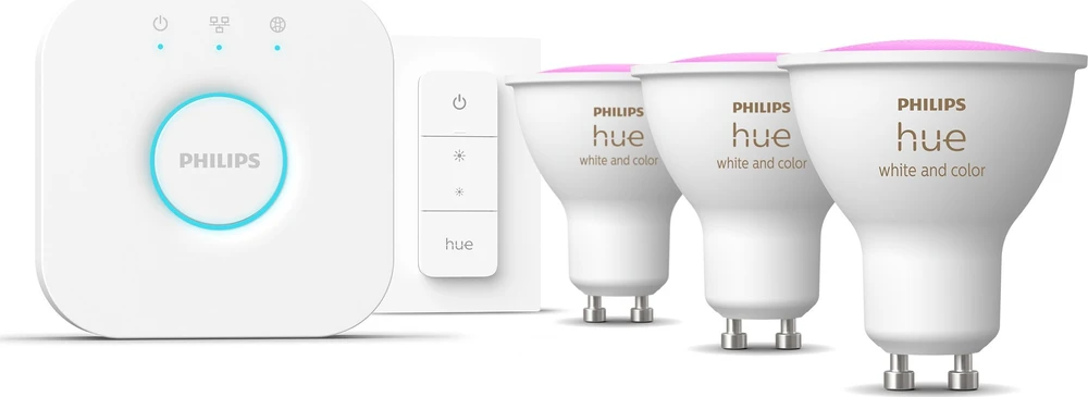 Philips Hue "White and Colour" GU10 Lempučių rinkinys, 3 vnt + reguliatoriaus jungiklis
