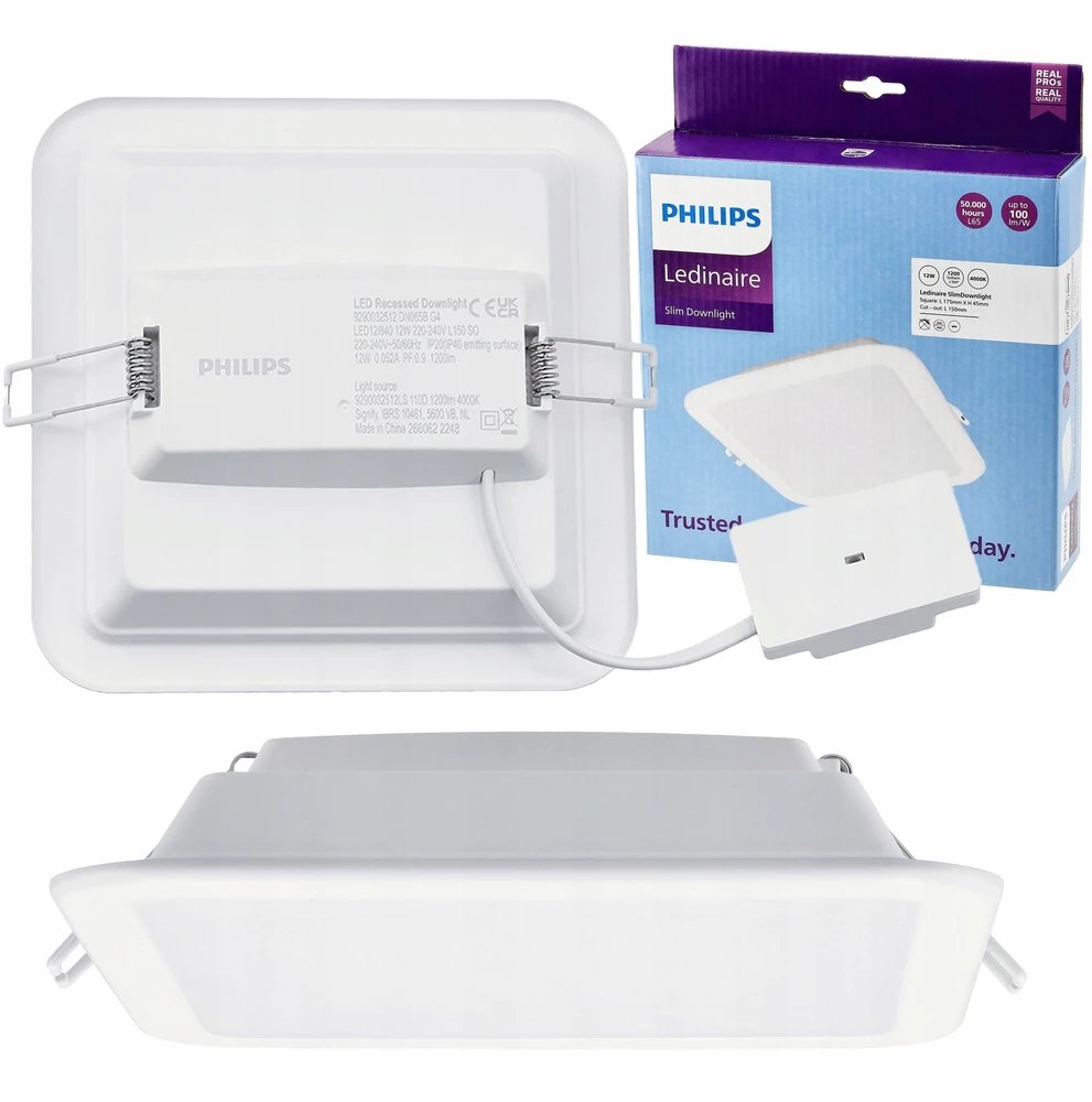 Philips Įleidžiamas šviestuvas Ledinaire DN065B G4 12W 1200lm 4000K LED12/840 12W 220-240V L150 SQ