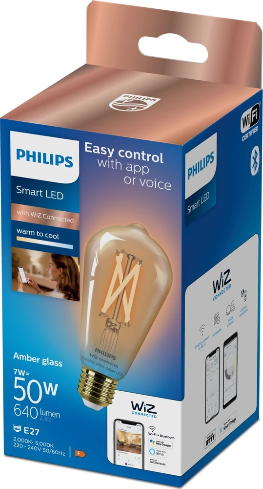 Plaukų džiovintuvas „Philips“ LED WIFI lemputė ST64 E27 7W 640LM TW AMB