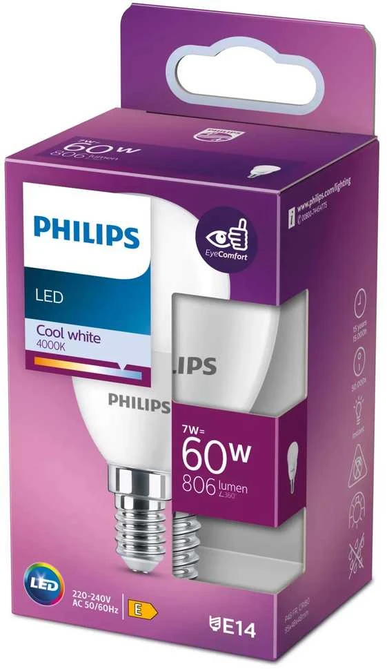 Philips LEMPUTĖ LED P48 7W E14 4000K 806LM PL/MAT