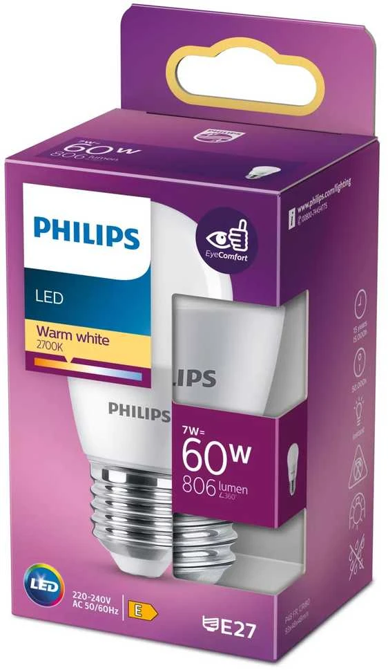 7W LED lemputė PHILIPS, E27, 2700K