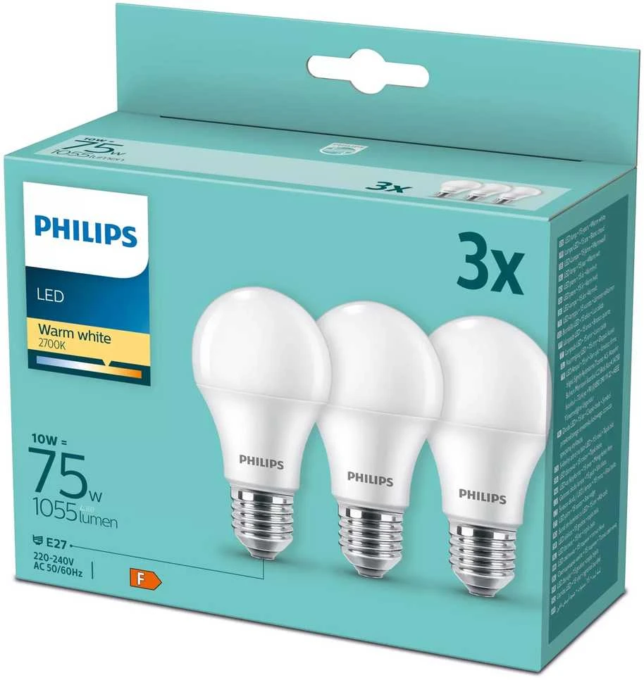 Philips LEMPUTĖ LED 10W E27 A60 827 1055LM FR 3VNT