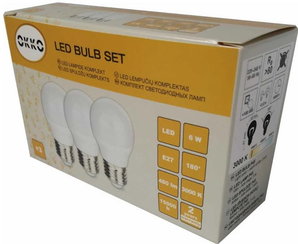 Okko Philips LED BULB G45 6W E27 480LM 830 3PCS/PACK