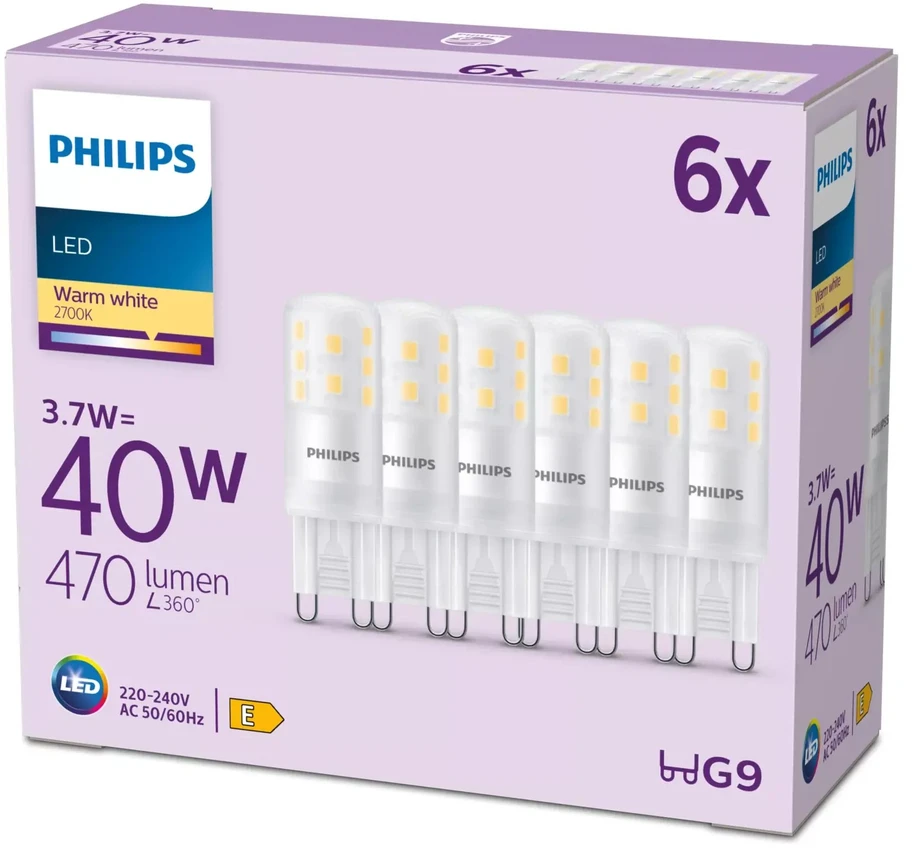 Philips LED Capsule 40W G9 G9 x6 2700K 470lm 15000h