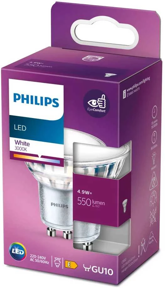 Philips LEMPUTĖ LED PAR16 120O 4.9W GU10 WH 550LM