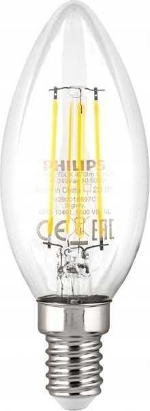 „Philips“ LED lempos E14, 4 vnt. pakuotėje, 40 W, 2700 K, žvakės formos, su kaitrinėmis lemputėmis