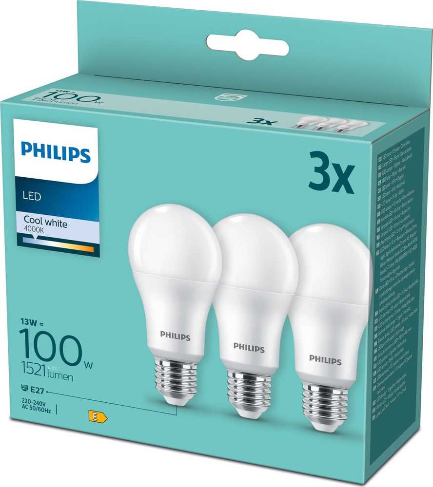 „Philips“ LED lemputės E27, 3 vnt. pakuotėje, 100 W, 4000 K