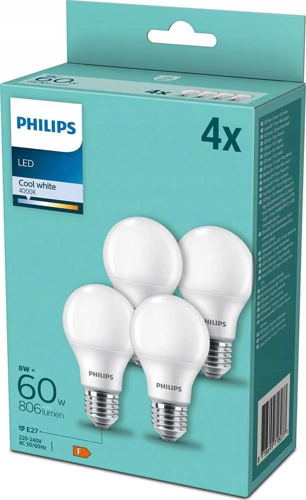 Philips LED lempa E27 4-pack 60W 4000K