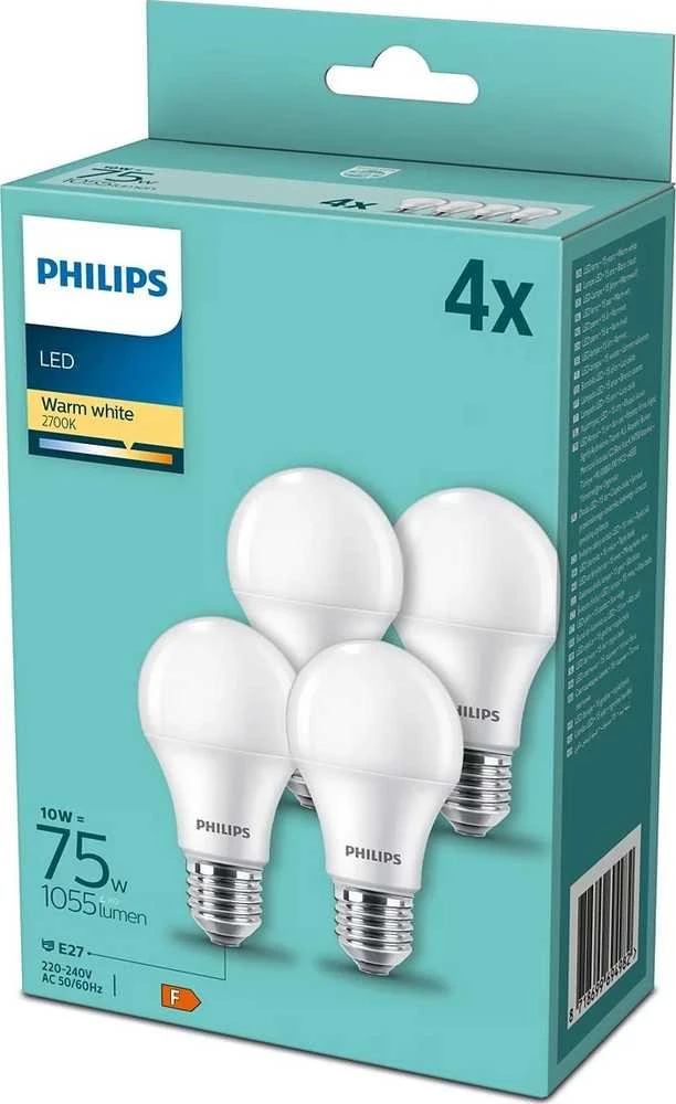 Lemputė Philips LED, A60, 2700 °K, E27, 10 W, 1055 lm 4 vnt