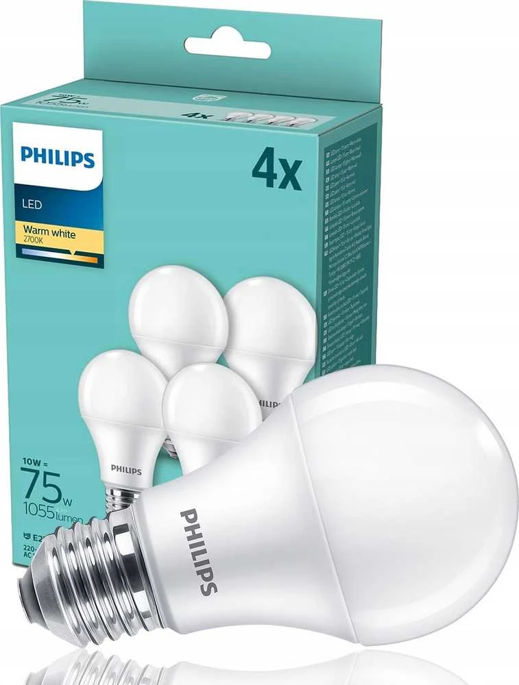 Lemputė Philips LED, A60, 2700 °K, E27, 10 W, 1055 lm 4 vnt