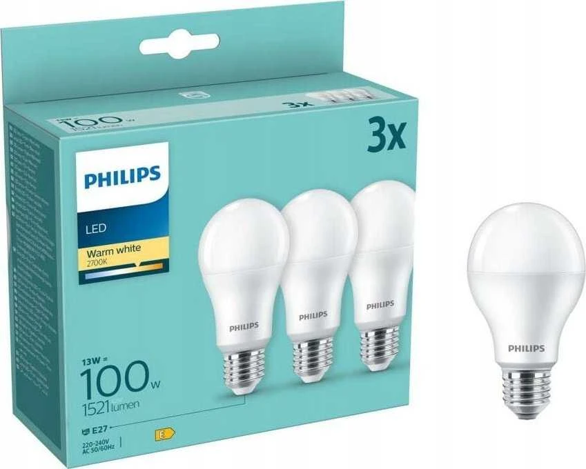 LED lemputė Philips A67, 14W, E27, 2700K, 1521lm, 3 vnt.