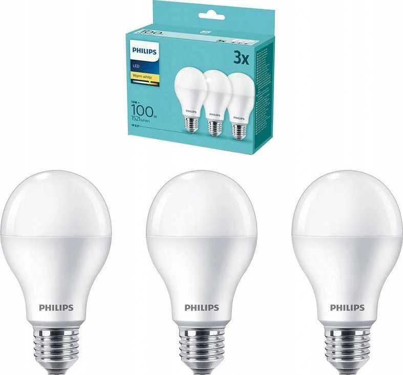 LED lemputė Philips A67, 14W, E27, 2700K, 1521lm, 3 vnt.