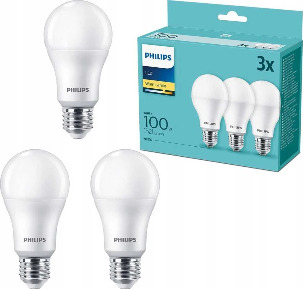 LED lemputė Philips A67, 14W, E27, 2700K, 1521lm, 3 vnt.