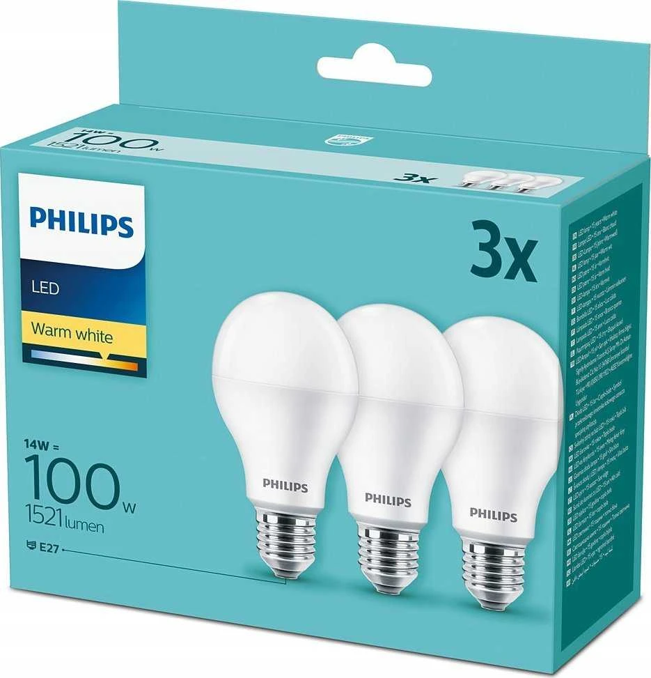 LED lemputė Philips A67, 14W, E27, 2700K, 1521lm, 3 vnt.
